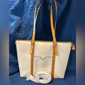 NWOT Bostanten Leather Cream and Tan Tote Bag, Briefcase